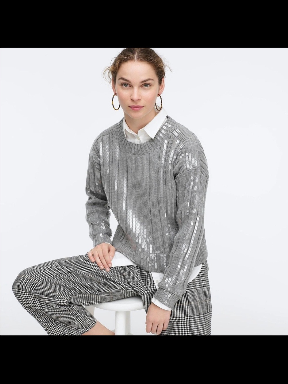 J. Crew Silver Sequin Ribbed Pullover